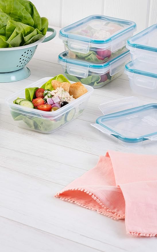 Snapware Plastic Total Solution 5-Pack (3-Cup) Food Storage Containers Set, Leakproof & Airtight Plastic Locking Lids Rectangular Tupperware