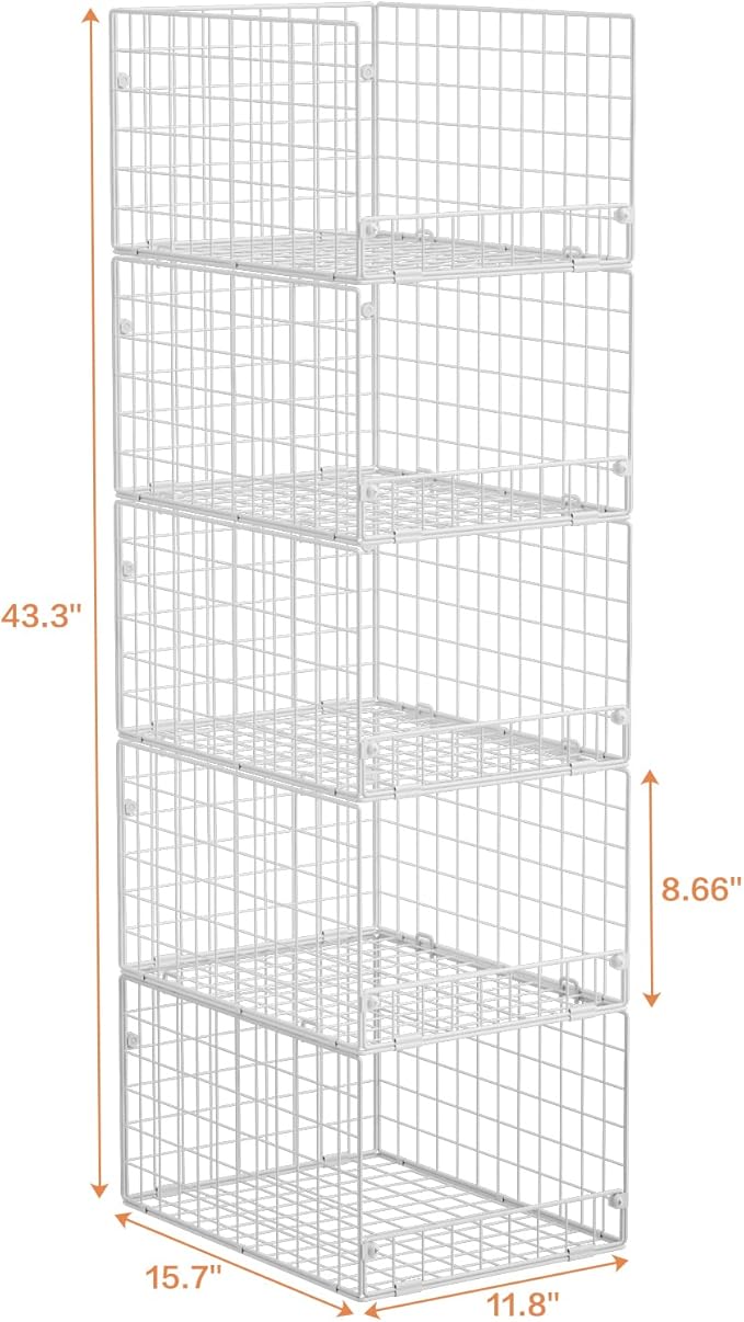 5-Tier Stackable Closet Storage Shelves, Closet Organizers and Storage Basket