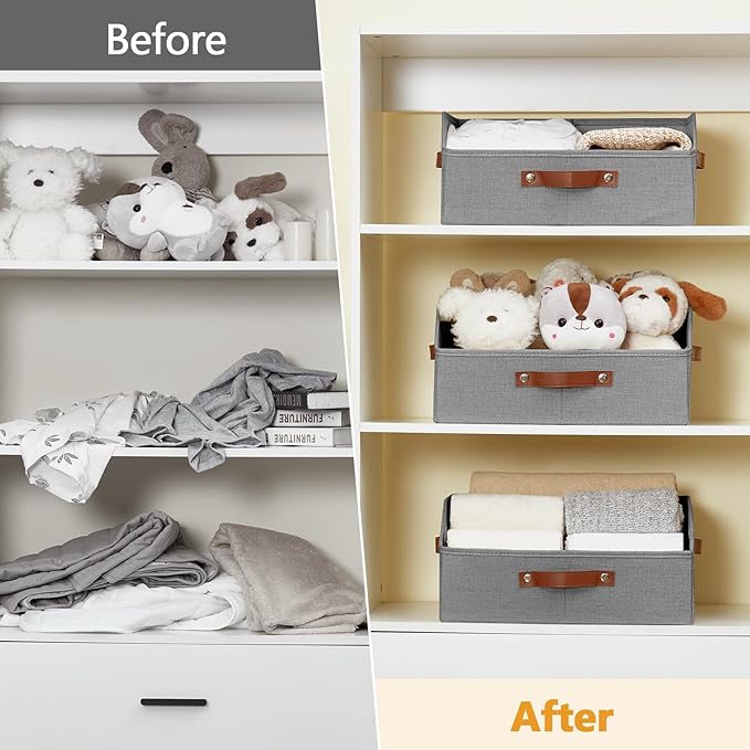 Closet Organizers and Storage, Linen Trapezoid Storage Bins with Handles, Gray