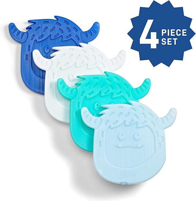 Cool Coolers by Fit & Fresh Kids Lunch Box Ice Packs, Slim Shaped Freezer Pack for Lunch Bags and Coolers 4 Pack Yeti Shape