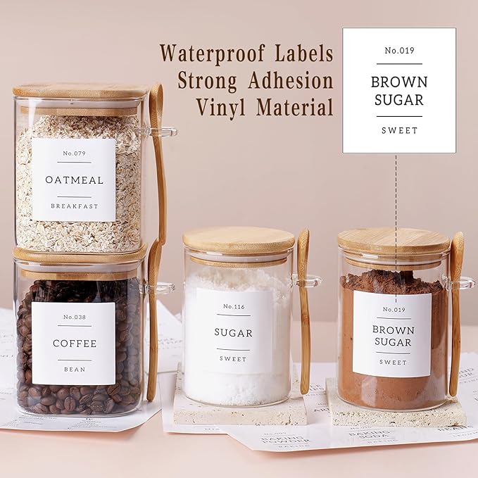 CZSZYGHBAO 6 Pack Glass Jars with Bamboo Lid and Spoons - 17Oz/27Oz Borosilicate Glass Jars with 132 Pantry Labels - for Coffee Beans, Tea