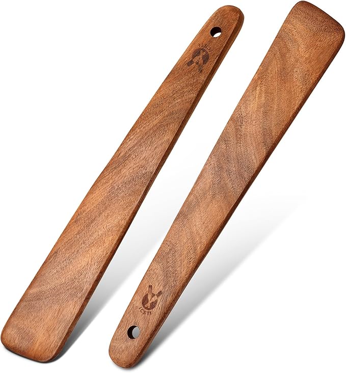 12 inch Teak Wooden Spatula for Cooking, Small Wood Flipper, Egg Scraper, Flat Wood Turner, Multipurpose Wooden Cooking Utensils, Spatulas Spoons Perfect for Flipping, Scraping & Turning, Set of 2
