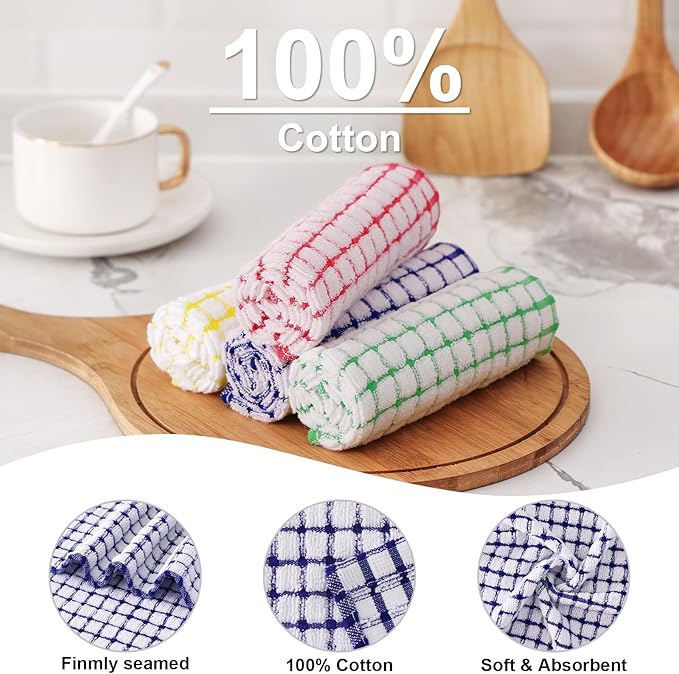 Kitinjoy Cotton 16 Pack Kitchen Towels and Dishcloths Sets, 16 x 25 Inch & 12 X 12 Inch Dish Towels Bulk, Super Soft and Absorbent Hand Towels for Kitchen Drying, Blue