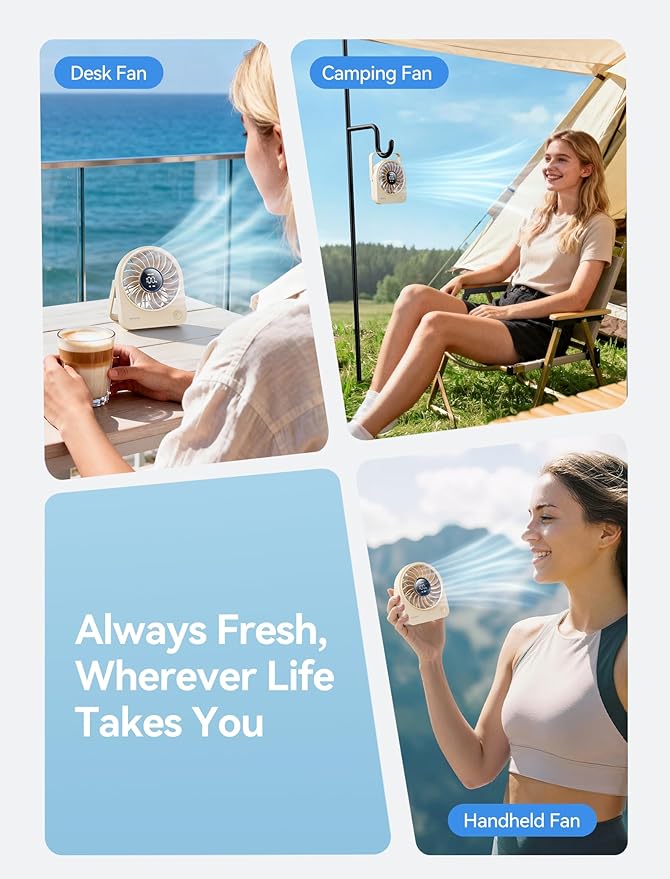 Aecooly Mini Portable Fan, Small Enough to Hold USB Desk Fan, 4 Speeds Quiet Rechargeable [10H Max Cooling Time]
