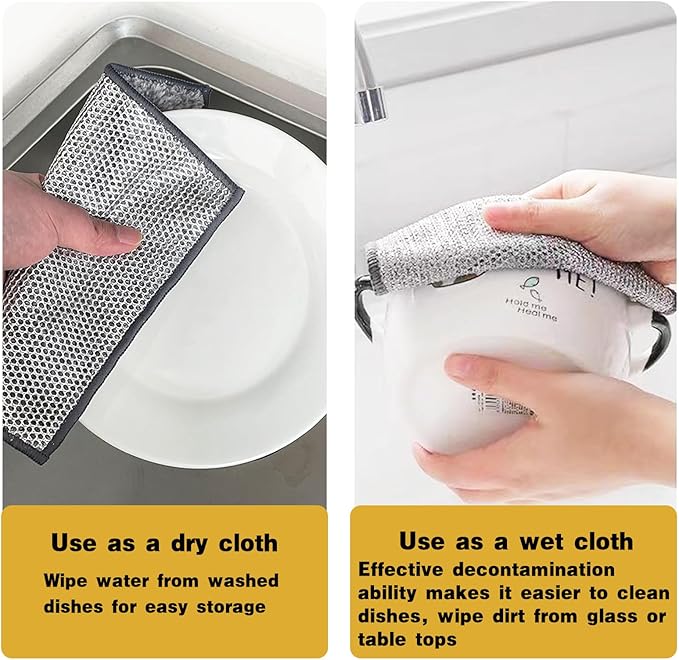 6 Pcs New Upgrade 2-Layer Non Scratch Wire Dishcloth，Super Absorbent Bamboo Charcoal Dish Cloths，Multipurpose Wire Dishwashing Rags for Wet and Dry，Wire Washing Cloth for Dishes, Stove Tops