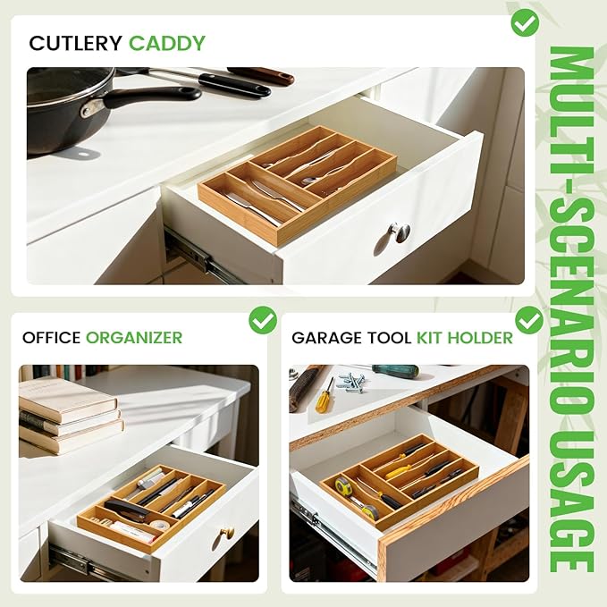 Bamboo Silverware Organizer, 15.8"x9.5"x1.6"
