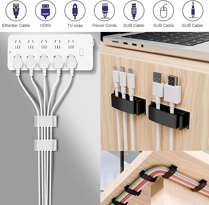 for Desk Under Table Wire Management Adhesive Cable Clips 49Pcs(White).Used for Computer pc,tv,ethernet Wires Cable Management on Large Cable Hooks Organizer Clips