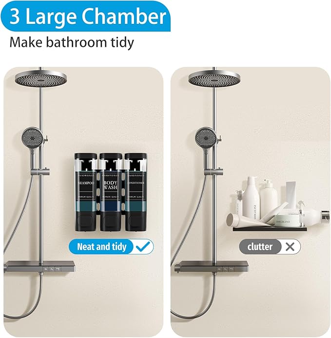 Shampoo and Conditioner Dispenser, Shower Soap Dispenser Wall Mounted, Refillable Shampoo and Conditioner Bottles for Bathroom Hotel Large Capacity(Black)