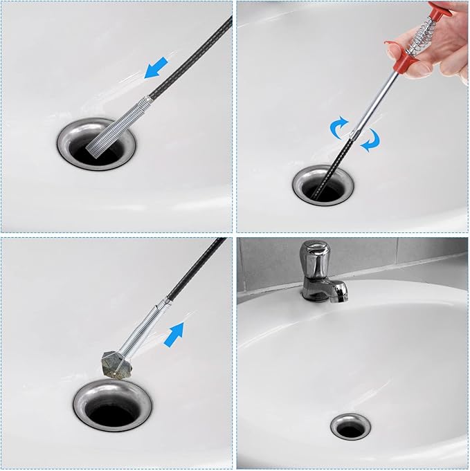 uxcell 3pcs 20 Inch Drain Hair Clog Remover Tool PP & 24 Inch Drain Cleaner Tool Sticks Stainless Steel Sewer Cleaning Hook Unclog Sink Unclogger for Toilet Bathtub Sewer, Orange