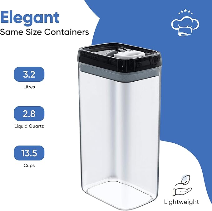 Chef's Path Airtight Food Storage Boxes with Labels - Kitchen Storage - Flour, Cereal, Pasta - Plastic Storage Boxes with Lids (4pcs-3.2L)