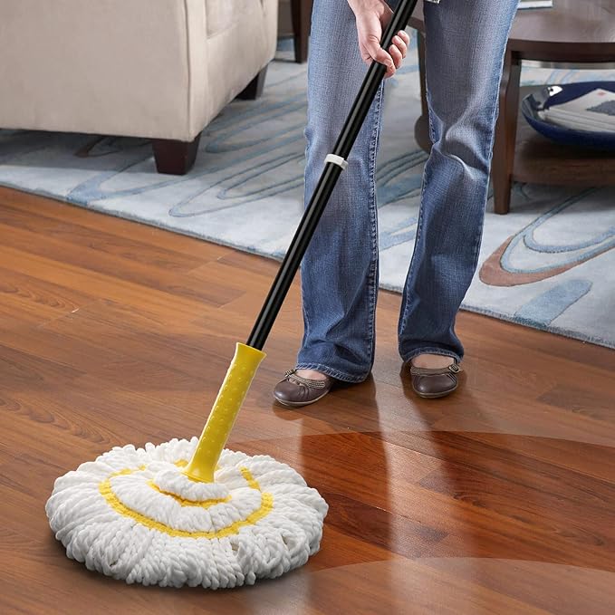Self-Wringing Twist Mops with 1 Extra Refill, Microfiber Mops for Floor Cleaning with 57 " Long Handle, Easy Wringing Floor Mop for Hardwood Commercial Household Clean (1 Handle & 2 Mop Heads)