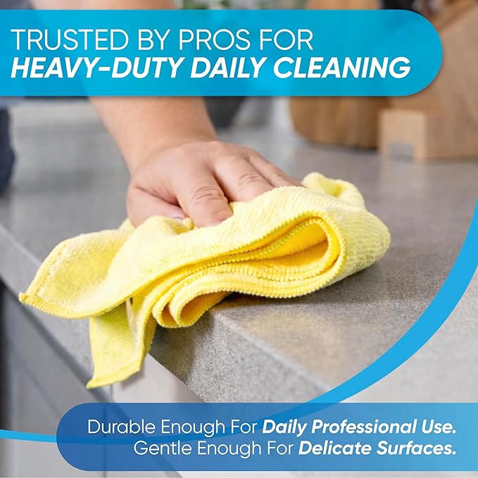 Microfiber Cleaning Cloth - 12 Pack | Better Quality All Purpose Towels | Great for Home, Clean, Dust, Polish | Soft, Absorbent, Durable | Wash 100s of Times | Black Gray Blue