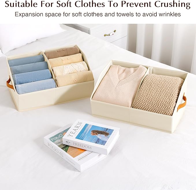 Homsorout 6 Pack Collapsible Storage Bins - Beige (Clothes, Toys, etc.)