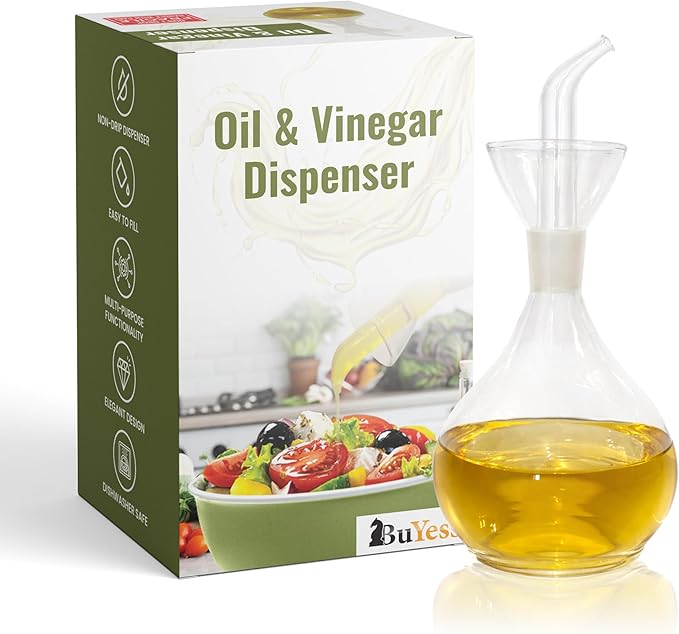 Oil and Vinegar Dispenser, Glass Bottle Cruet with Pourer and Funnel in a special protected case, Drip Free, Dishwasher Safe Olive Oil Pot, Carafe, Decanter for Kitchen, 30 oz / 900 ml