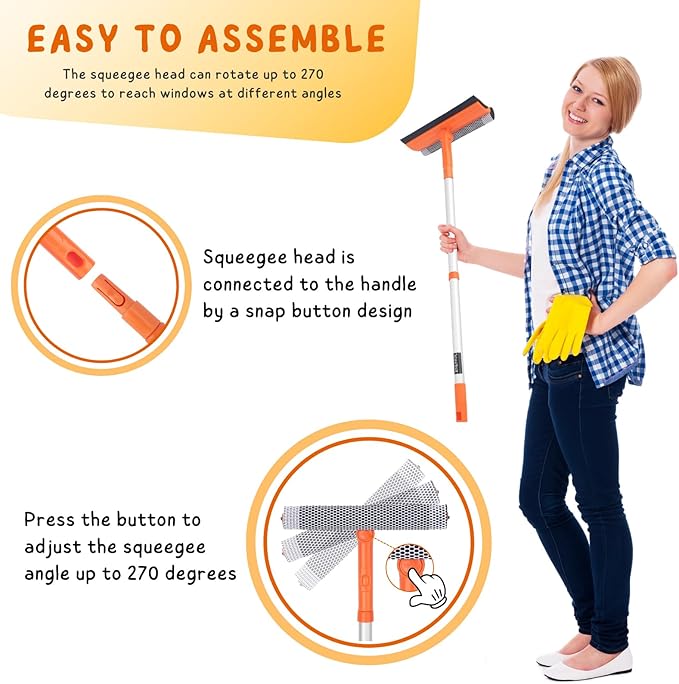 Window Squeegee for Home, Car Windshield Cleaner Tool with Extension Pole 20''-30'', Glass Door and Mirror Washer for Shower Cleaning