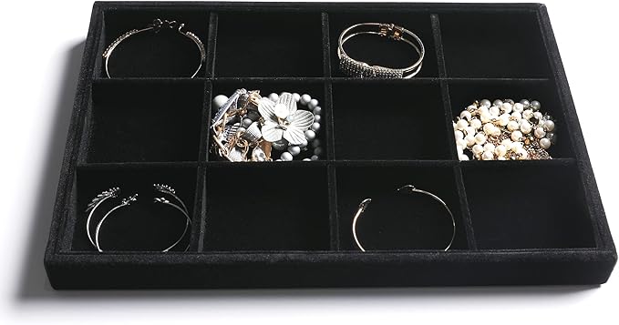 Frebeauty Stackable Velvet Jewelry Organizer Trays for Drawers Inserts Jewelry Storage Tray Display Case