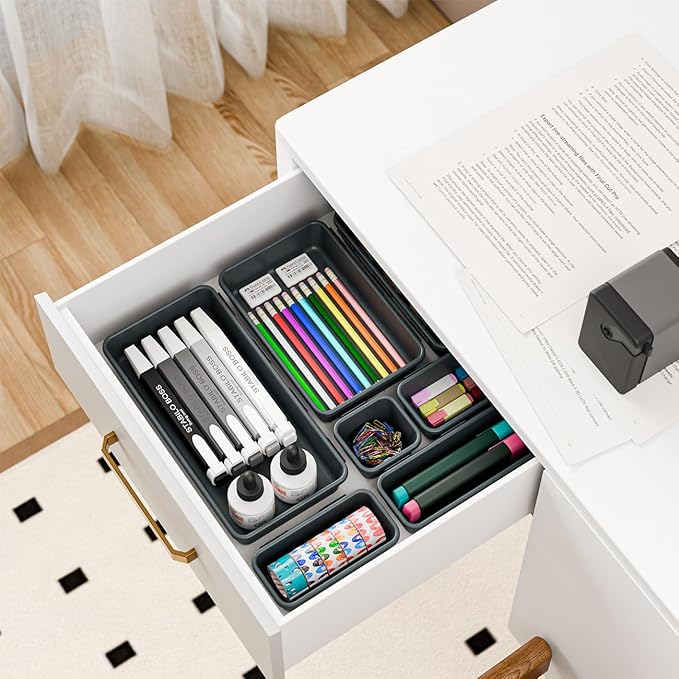 38PCS Interlocking Desk Drawer Organizer Tray Divider Set