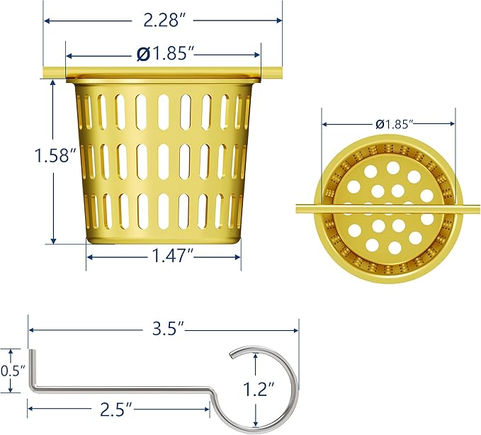 Neodrain Golden Strainer-Hook, Stainless Steel Hair and Debris Strainer, Only Fit Neodrain Shower Drain,Hair Trap