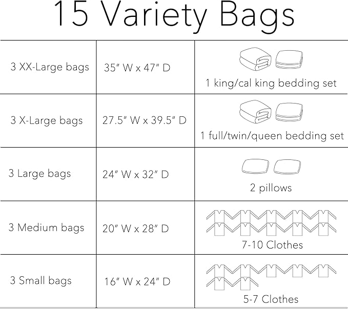 Vacuum Storage Bags, Variety 15 Pack