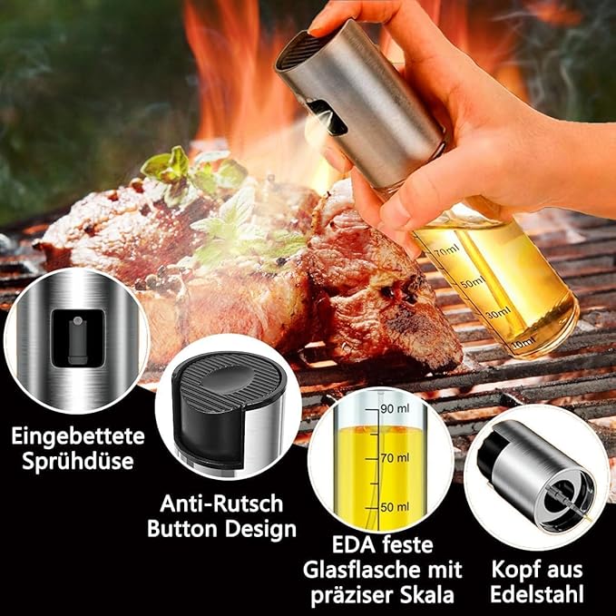 Cooking Oil Sprayer, 100ml Olive Oil Sprayer, Seasoning Spray Bottle, Glass Bottle for Roasting Olive Oil, Suitable for Kitchen, Cooking, BBQ,Baking Bread, and Barbecuing