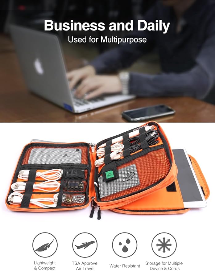 Luxtude Travel Cable Organizer Bag, Electronic Organizer Travel Case Large, Cord Organizers Bag, Tech Bag for Cable Storage/Cord Storage/iPad Pro(up to 11")/Wall Charger/Electronic Accessories