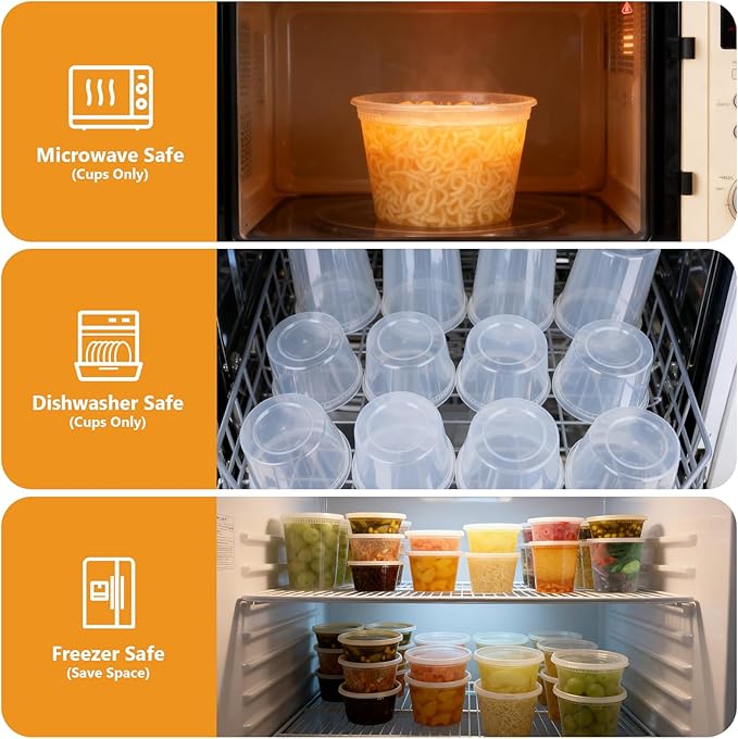 NESCCI 96 Pack (192-Piece) Deli Containers with Lids, 32/16/12/8 oz X 24 Set Each