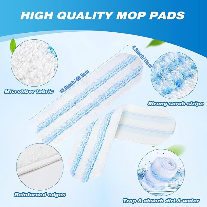 Reusable Microfiber Mop Pads Compatible with O Cedar H2prO Flat Mop System, H2prO Flat Mop Replacement Pads, H2prO Flat Mop Refills, Flat Mop Head for Floor Cleaning, Machine Washable, 6 Pack