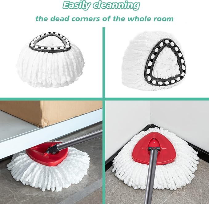 4 PCS Spin Mop Replacement Head,100% Microfiber Mop Heads Replacements Compatible with Triangle Spin Mop,360 Degree Round Spin Mop Replacement Head for Easy House Cleaning Floor Mopping