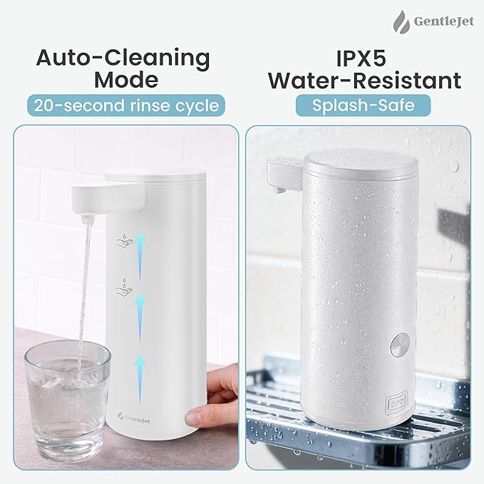 GentleJet OpalDrop Automatic Liquid Soap Dispenser for Kitchen Sink – Touchless No-Drip Pump, USB-C Rechargeable, 304 Stainless Steel, IPX5 Water-Resistant, 270 ml