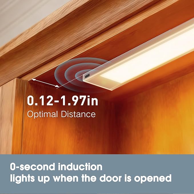VST Rechargeable Drawer Lighting, Door Open Activated ON/Off, Stick-ON LED Cabinet Light for Wardrobe Kitchen Basement Trunk Pantry Gun Safe (2 Pack, Warm Light - 3000K)