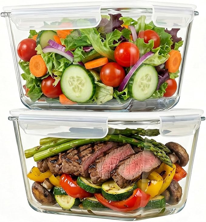 2 Pack Large Glass Storage Containers with Lids 85oz/10.5cup Big Airtight Glass Food Storage Containers for Rotisserie Chicken Watermelon Meal Prep