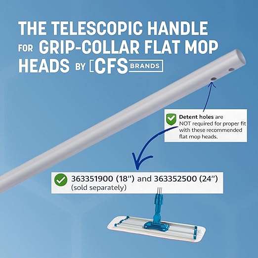 Carlisle FoodService Products Aluminum Mop Handle, Flat Handle for Cleaning, 43 To 70 Inches, Silver, (Pack of 12)