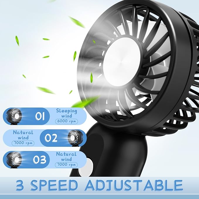 Rossesay 12 Pack Mini Portable Handheld Fan Bulk for Travel 3 Speeds, Rechargeable USB Battery Operated, Small Personal Eyelash Fans for Women Outdoor(Black,Cute Style)