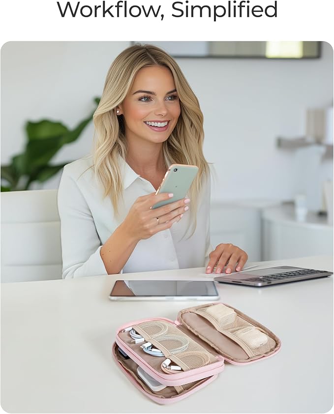 BAGSMART Electronics Organizer Travel Case, Cord Storage for Chargers Cables Phones, Compact Tech Accessories Pouch, Pink