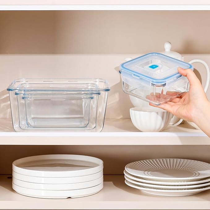 NUTRIUPS 112/68/34/17oz Square Large Glass Food Storage Containers with Airtight Lids, Meal Prep Containers, Ideal for Baking and Storing Casseroles, Lasagnas, Vegetables, Fruits,4-Piece Set