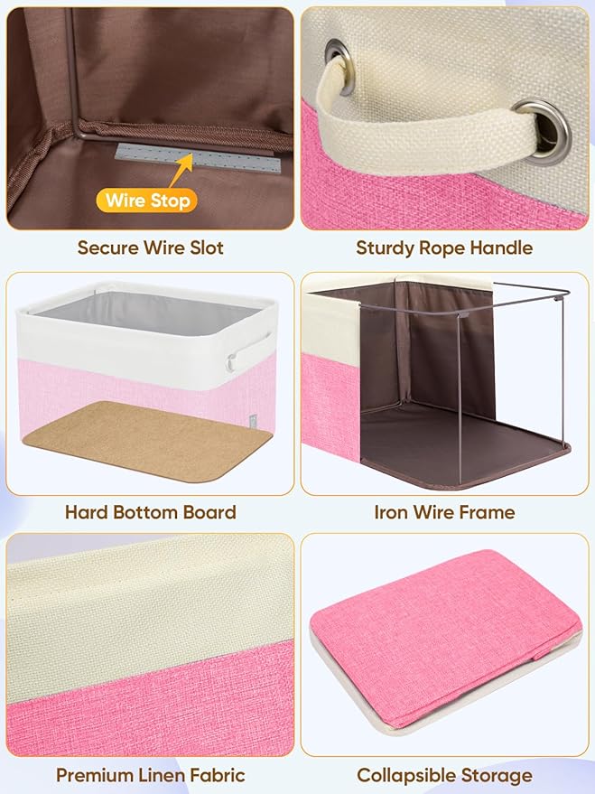 3 Pack Fabric Closet Storage Bins for Shelves, Pink, 17''x13''x10.5''