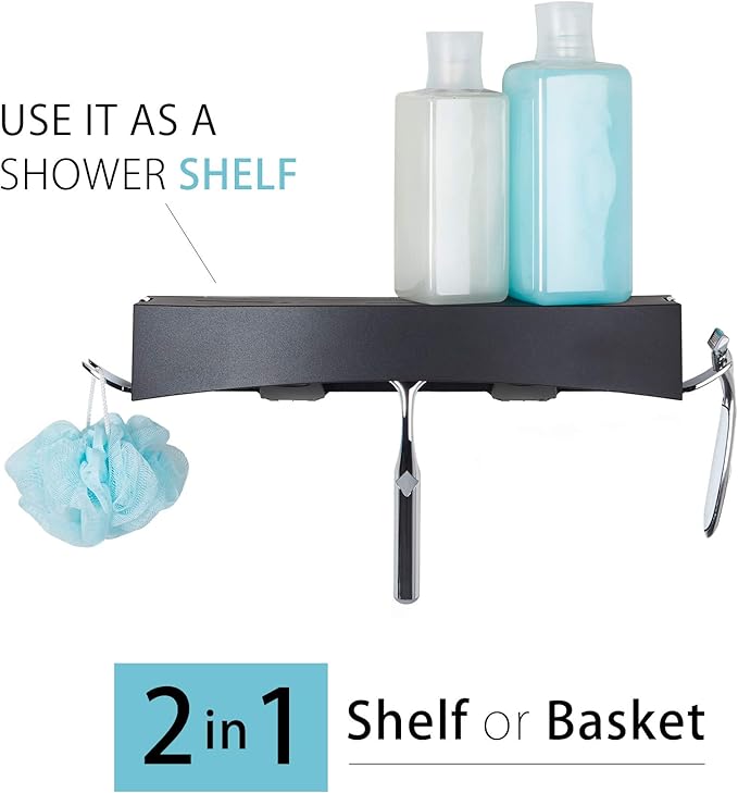 Better Living Products 15384 CLEVER Flip Shower Shelf, Black and Chrome