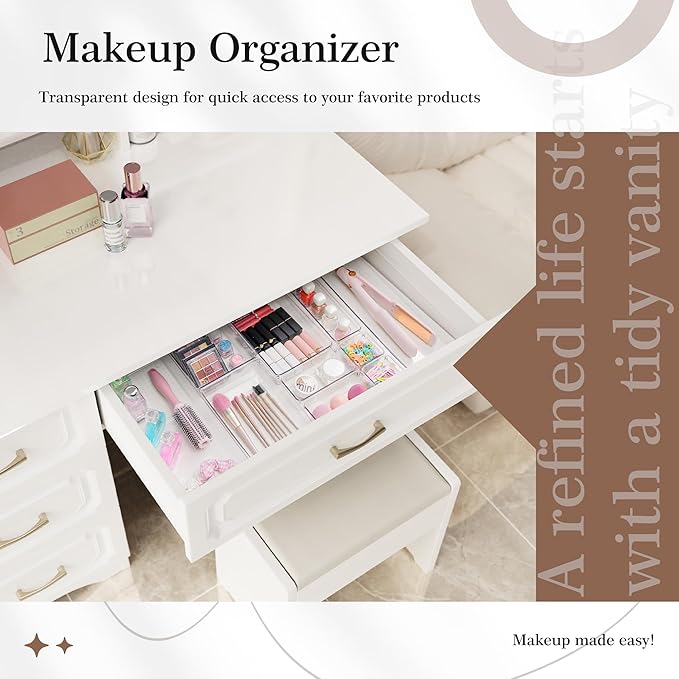 14 PCS Clear Plastic Drawer Organizer Set