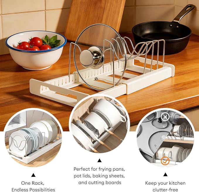 Pot and Pan Organizer Rack for Cabinet, Grey