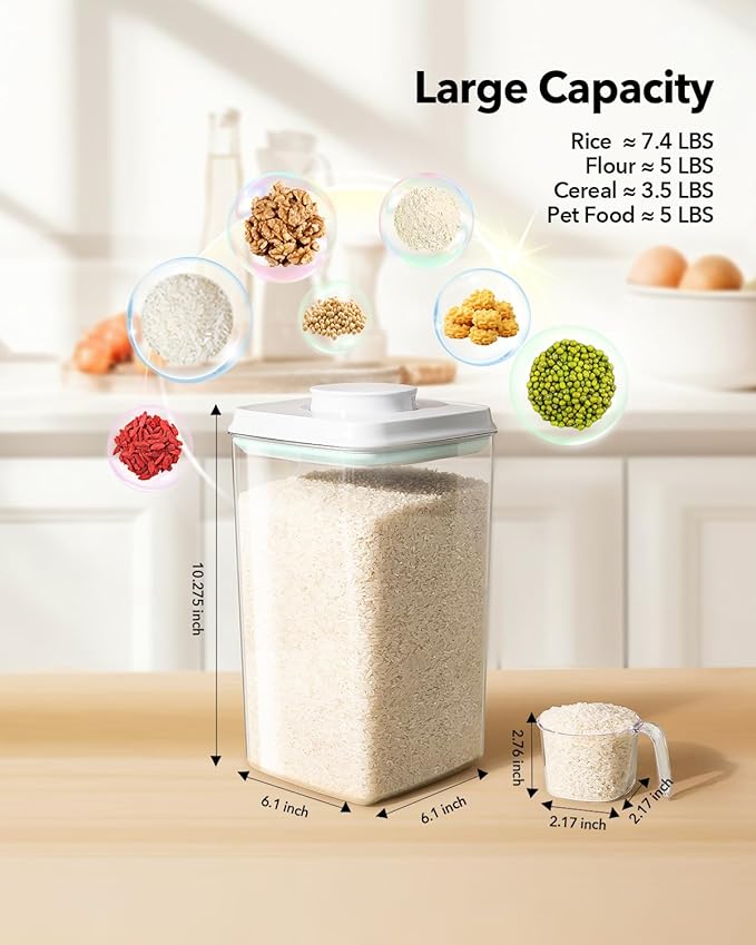 Ankou Airtight Food Storage Container with Pop Lid & 130ml Scoop, 4L/4.2qt *2 BPA-Free Cereal, Rice, Flour, Pasta & Snack Container