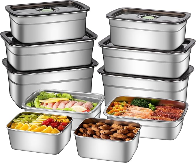 GIUOIDUO 10-Piece Stainless Steel Food Storage Container Set with Airtight Lids - Durable