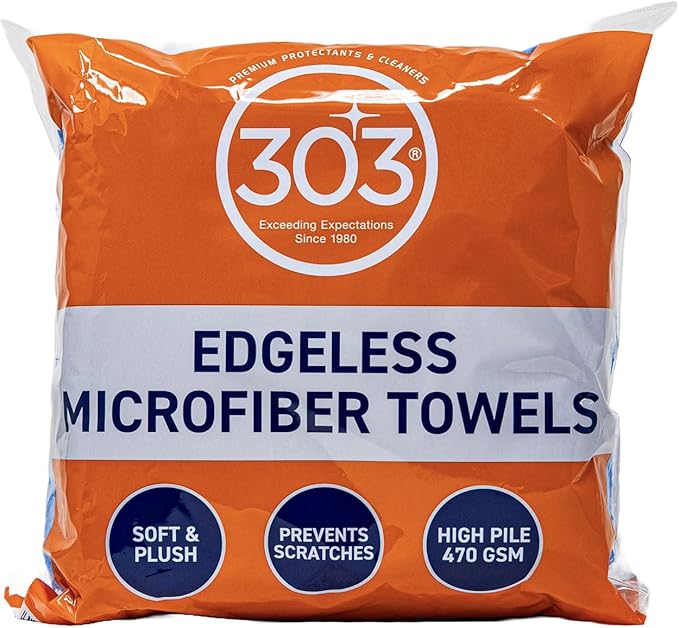 303 Products Edgeless Microfiber Towels for Car Detailing, Home Cleaning- 3 Pack Premium Reusable Edgeless Microfiber Cleaning Cloths Stitch-Free