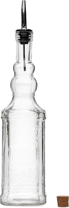 BULK PARADISE Large Clear Decorative Glass Bottle with Spout and Cork, 32oz, 1 Bottle - Design: COGNAC (3in X 11.9in)