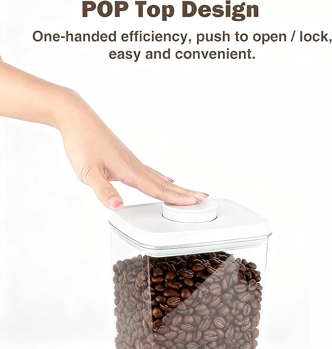 Pop Airtight Food Storage Containers with Lids Stackable Containers for Kitchen Pantry Organization Ideal for Cereal Snacks Flour Sugar Coffee and Spaghetti (gray, 4.2qt)