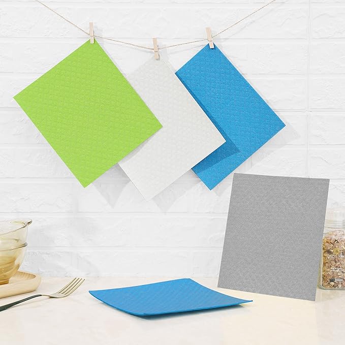 Homaxy Swedish Dishcloths for Kitchen, 10 Pack Reusable and Washable Cellulose Sponge Cloths Dish Towels, Absorbent and No Odor Paper Towels for Dishes ＆ Counters, Blue/White/Grey/Green