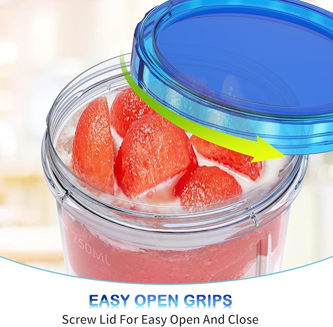 [32 oz 6 Pack] Food Storage Freezer Containers Clear bottom With blue Twist Top Lids Reusable, Plastic Airtight Meal Prep Containers BPA Free