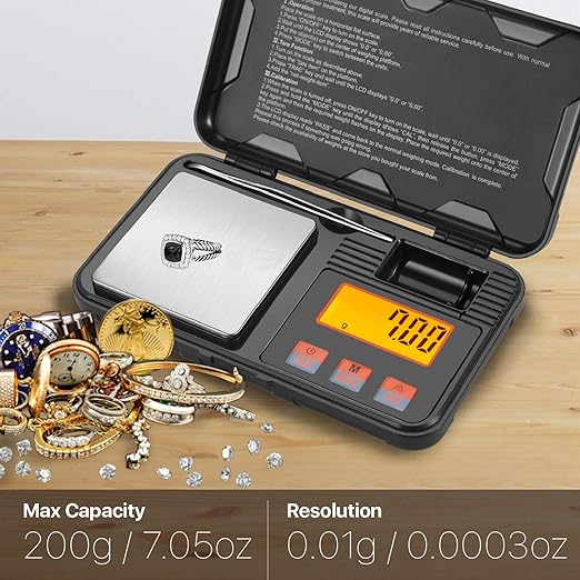 Flexzion Pocket Scales Digital Weight Grams 50g / 0.01g – Mini Portable Food Scale with LCD Display, 6 Units, Tare, Tweezers & 50g Calibration Weight – Stainless Steel Portable Scale
