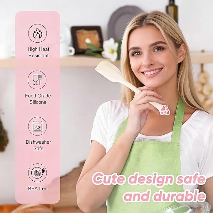 Cute Cat Paw Silicone Spatula Set - High Heat Resistant Rubber Scraper for Baking & Cooking, BPA-Free Non-Stick Kitchen Utensils, Adorable Cat Lover Gifts(2 Pack, 11 Inch, Cream)