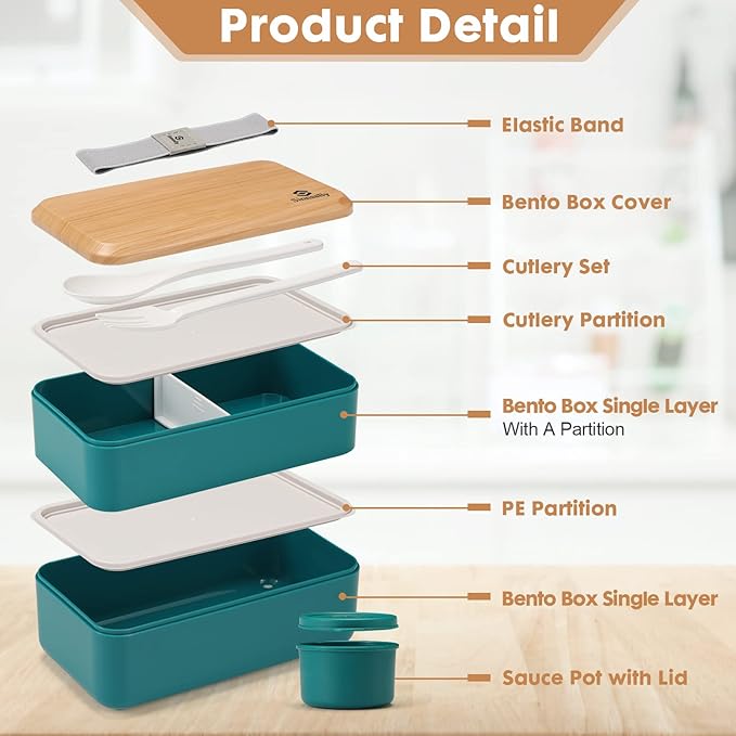 Sinnsally Bento Box Adult Lunch Box,Stackable Japanese Bento Lunch Box Containers for Women/Men with Compartments(47oz)