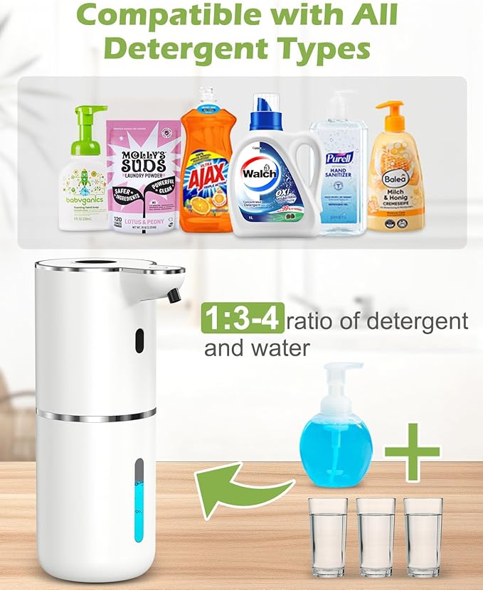 KeeKit Automatic Soap Dispenser, 380ml/12.8oz Touchless Foaming Soap Dispenser Rechargeable, Wall Mounted with 6-Level Adjust Automatic Soap Dispenserable Foam, IPX5 Waterproof, for Bathroom, Kitchen